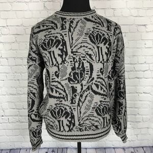 Vintage 80s Atlas Gray Black Sweater | Made in USA | Size X-Large
